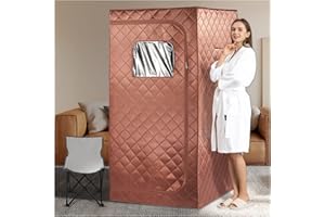 AMOCANE Portable Infrared Sauna, Full Size Personal Saunas Tent for Home Spa, Dry Heated Sauna with Remote Control, Heating Foot Pad & Foldable Chair for Relaxation & Detox ( 33.8*33.8*65.7, Brown )