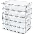 Citylife 5 PCS 6 Qt Plastic Storage Bins with Lids and Latches, Portable Project Case for Drawers, Clear Stackable File Box for Organizing A4 Paper, Letters, Documents, Art Supplies, and Crafts