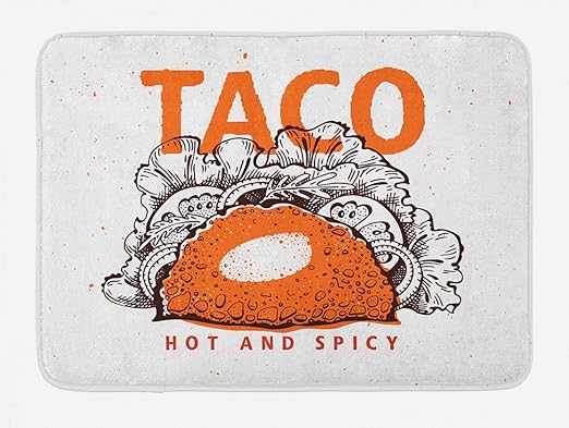 Amazon Com Ambesonne Calligraphy Bath Mat Taco With Hot And Spicy Mexican Traditional Snack Menu Grunge Art Plush Bathroom Decor Mat With Non Slip Backing 29 5 X 17 5 Vermilion Eggplant White Kitchen