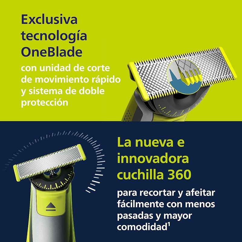 OneBlade 360 Auténtico Barbero, afeitadora y recortadora eléctrica facial y corporal, 3x 360 cuchillas, 4x peine para barba incipiente (1,2,3,5mm), 1x kit corporal, QP2834/31