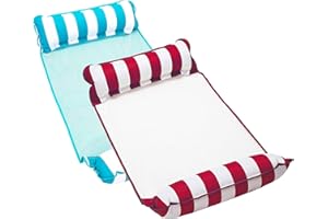 AQUA LEISURE Aqua 4-in-1 Monterey Hammock Pool Float & Water Hammock, Multi-Purpose, Inflatable Pool Floats for Adults, Patented Thick, Non-Stick PVC Material, One Light Blue & One Burgundy/White Stripe, 2-Pack