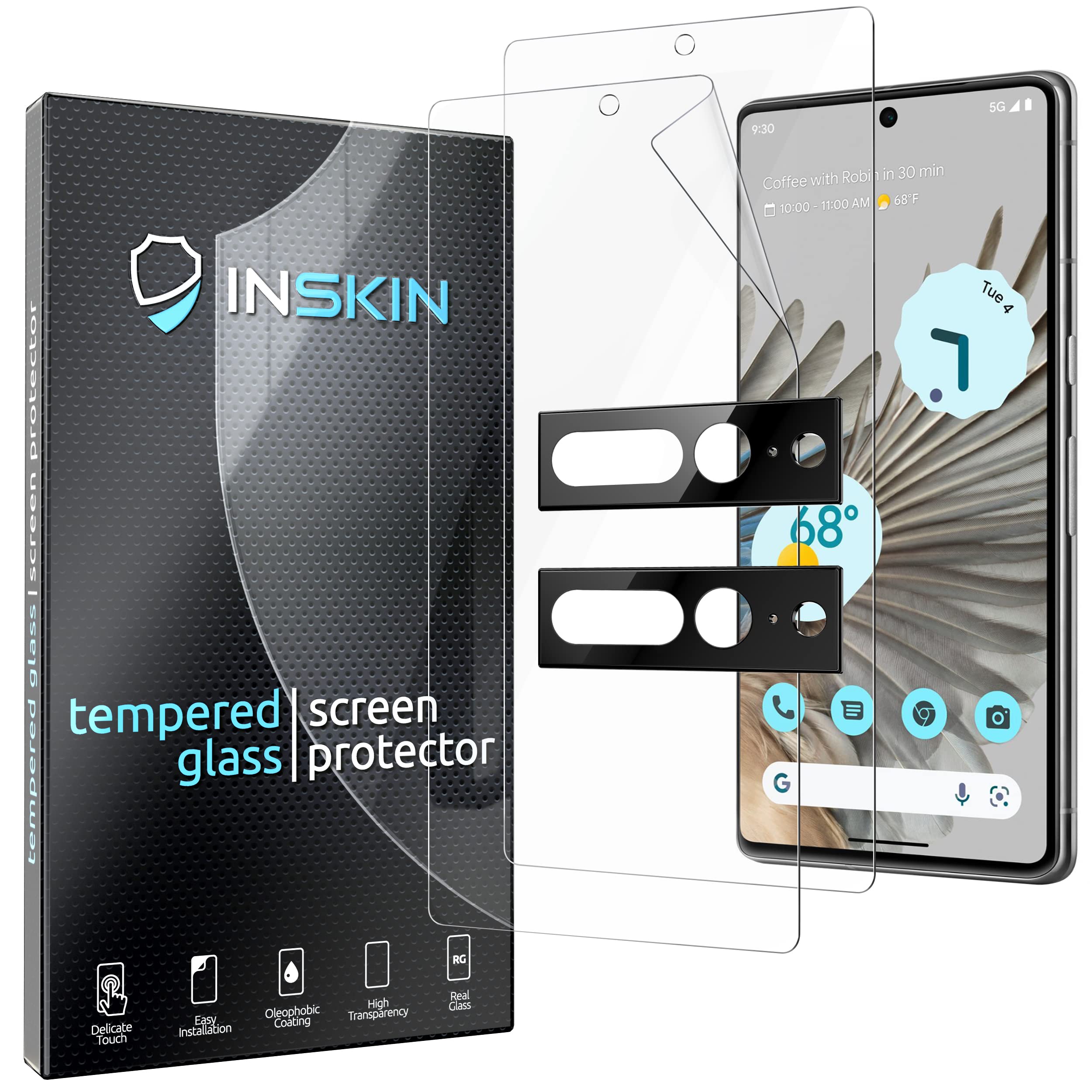 Inskin 2-Pack Ultra-Thin TPU (NOT Glass) Screen Protector and 2-Pack Tempered Glass Camera Lens Protector, fits Google Pixel 7 Pro 6.7 inch [2022], 2+2 Pack. Bubble free, self- healing film.