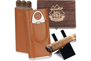 Oaksea Gifts for Men Dad Husband, Travel Leather Cigar Case with Cedar Wood Lined and Cigar Holder, Cigar Humidor with Cigar Cutter, Cigar Accessories, Cigar Box Kit Gift for Golf Offical Outdoor