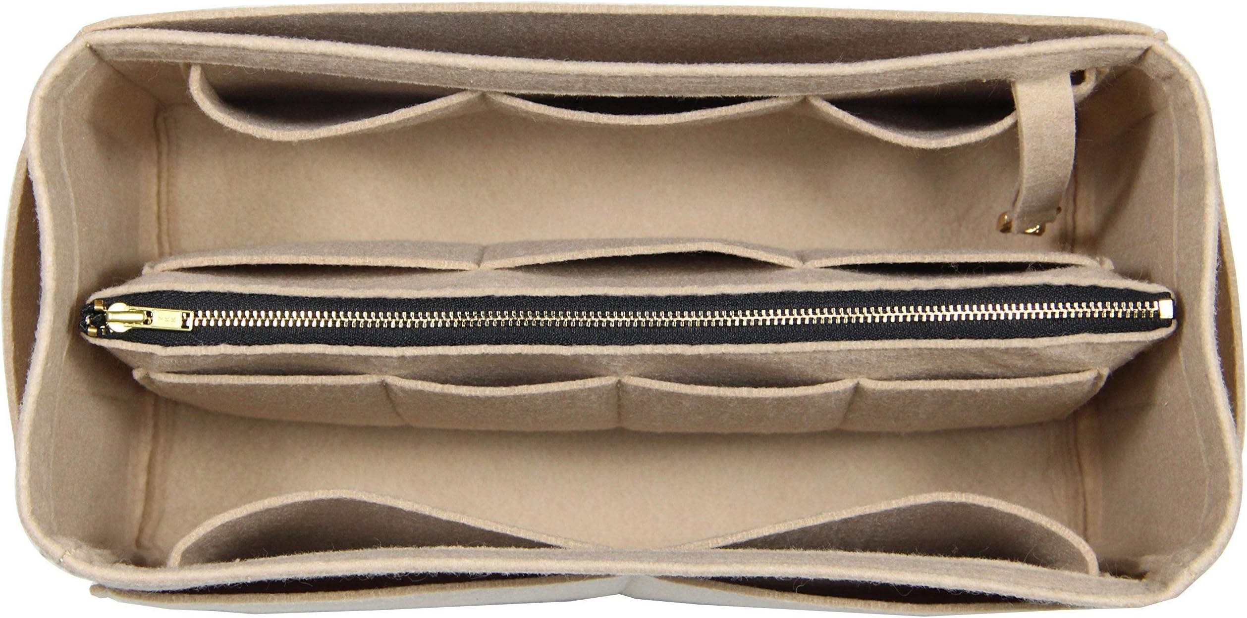 [Fits Neverfull MM/Speedy 30, Khaki] Purse Insert (3mm Felt, Detachable Pouch w/Metal Zip), Felt Tote Bag Organizer