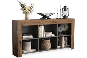 LITTLE TREE Console Table with Storage, 63-Inch Narrow Long Sofa Table, Entryway Table with 6 Cubes, Farmhouse Storage Shelve