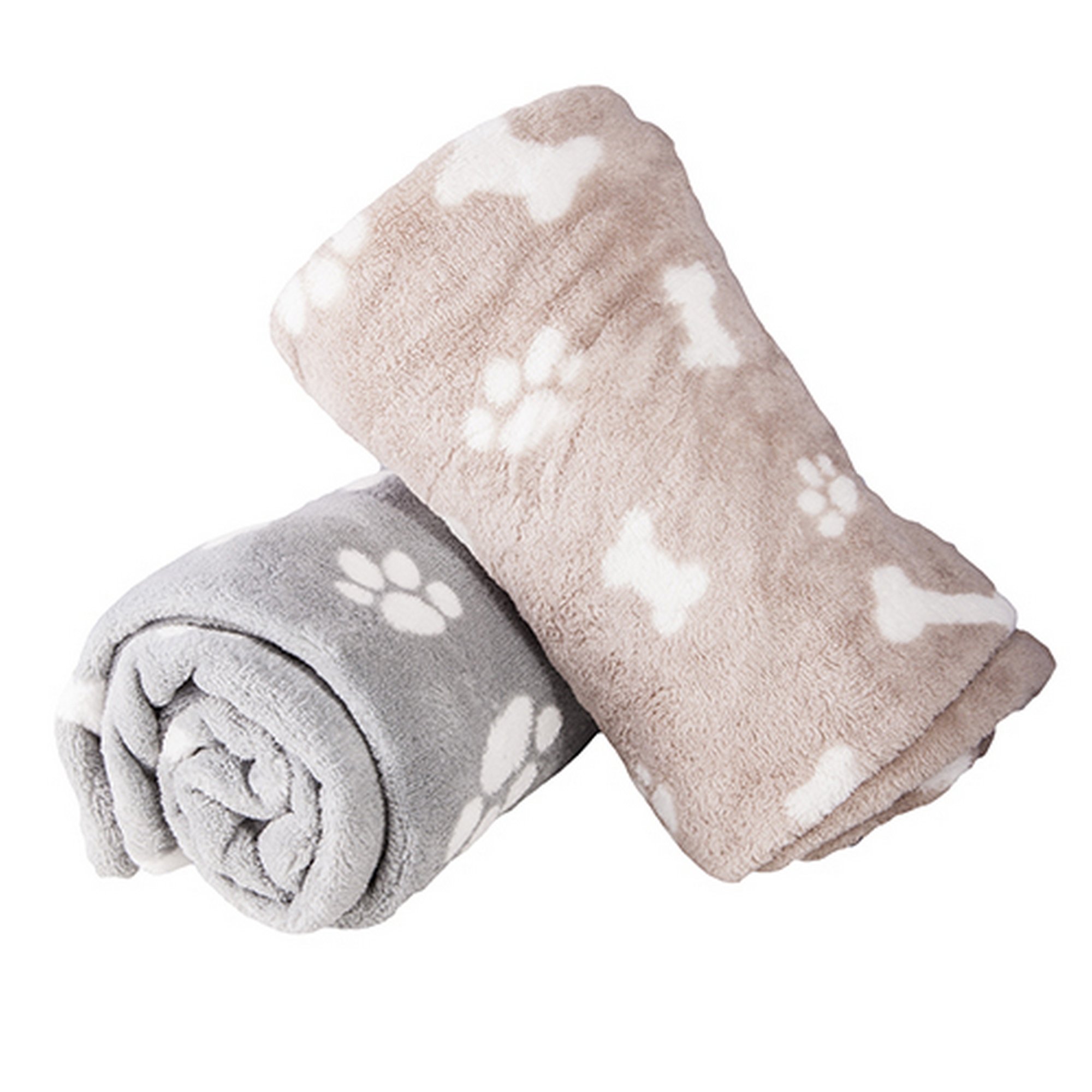 West5Products 1x Super Soft Micro Fibre Paw & Bone Print Design Small Pet Dog Blanket 70x100cm, grey or beige