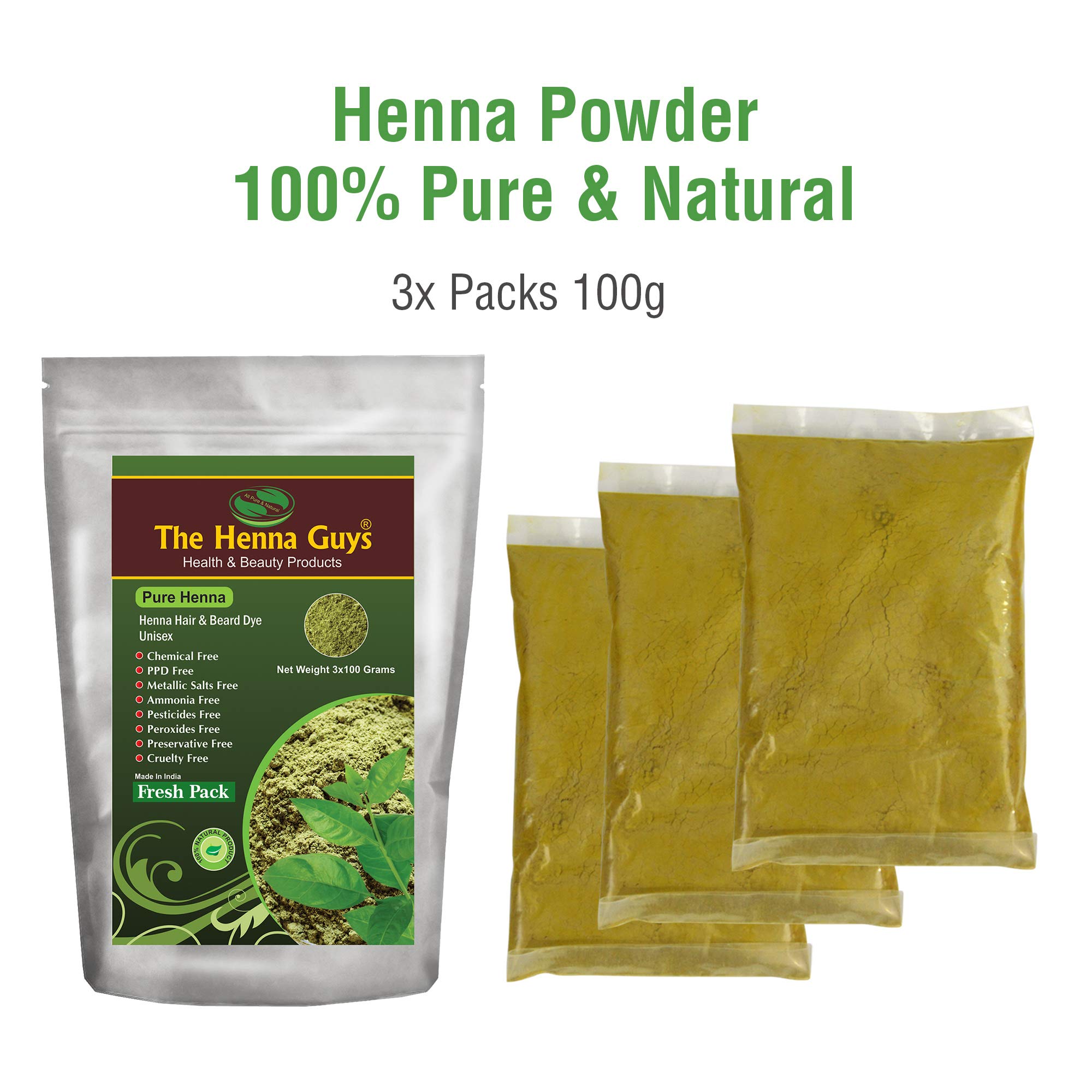 3 Packs of 100 Pure INDIGO POWDER Hair & Beard Dye/Color