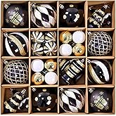 Christmas Ball Ornaments Set, 40ct 3.15 inches Black Gold White Assorted Xmas Tree Ball Ornaments, Shatterproof Christmas Tree Hanging Ornaments for Xmas Decoration