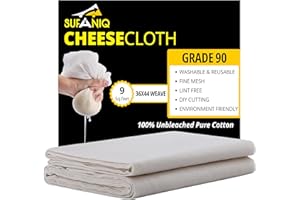 Sufaniq Cheese Cloths, Grade 90 (9 Sq Feet) 100% Pure Cotton Reusable Cheesecloth, Unbleached Ultra Fine Fabric, Cheesecloth 