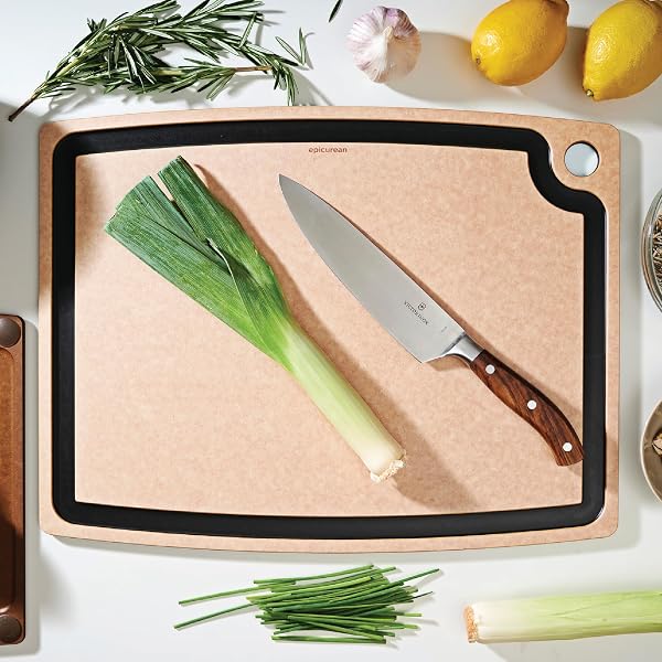 EPICUREAN GOURMET SERIES CUTTING BOARD WITH JUICE GROOVE, 19.5-INCH BY 15-INCH, NATURAL/SLATE