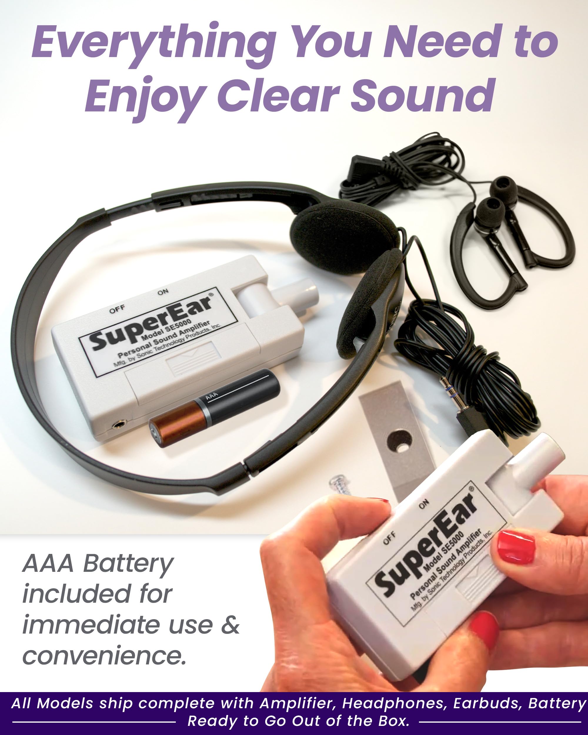 SuperEar Model SE5000 (PSAP) for Seniors - Hearing Amplifiers for Seniors, Super Ear Personal Sound Amplifier, Sound Amplifier Listening Device and Audio Accessories in 50dB Ambient Sounds Increase