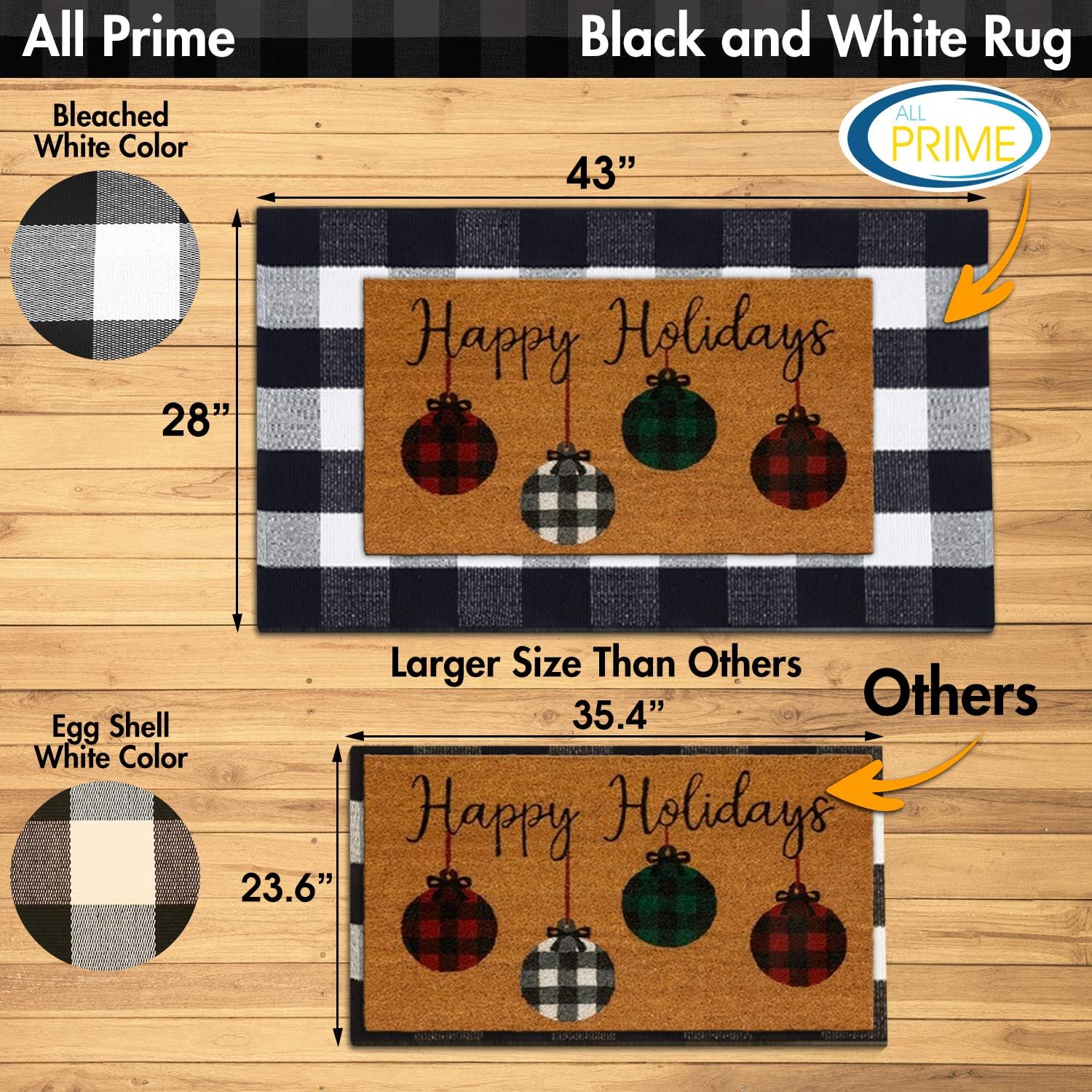 All Prime Buffalo Plaid Rug - Extra Large 28" x 43" Pure Black and White Rug for Indoor & Outdoor - Buffalo Check Rug for Kitchen, Bathroom, Porch Decor- Buffalo Plaid Front Door Mat with Laundry Bag: Kitchen & Dining