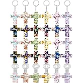 Hinly 120 Pcs Christian Keychain Gifts Bible Verse Inspirational Keychain Bulk Acrylic Religious Cross Key Rings Floral Scripture Gifts Jewelry for Women Men