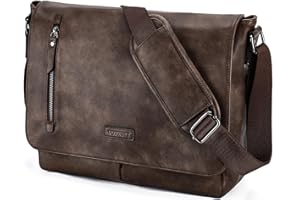 Messenger Bag Men,VX VONXURY 16inch PU Leather Laptop Bag for Women Crossbody Briefcase bag for School Work Bussiness,Coffee