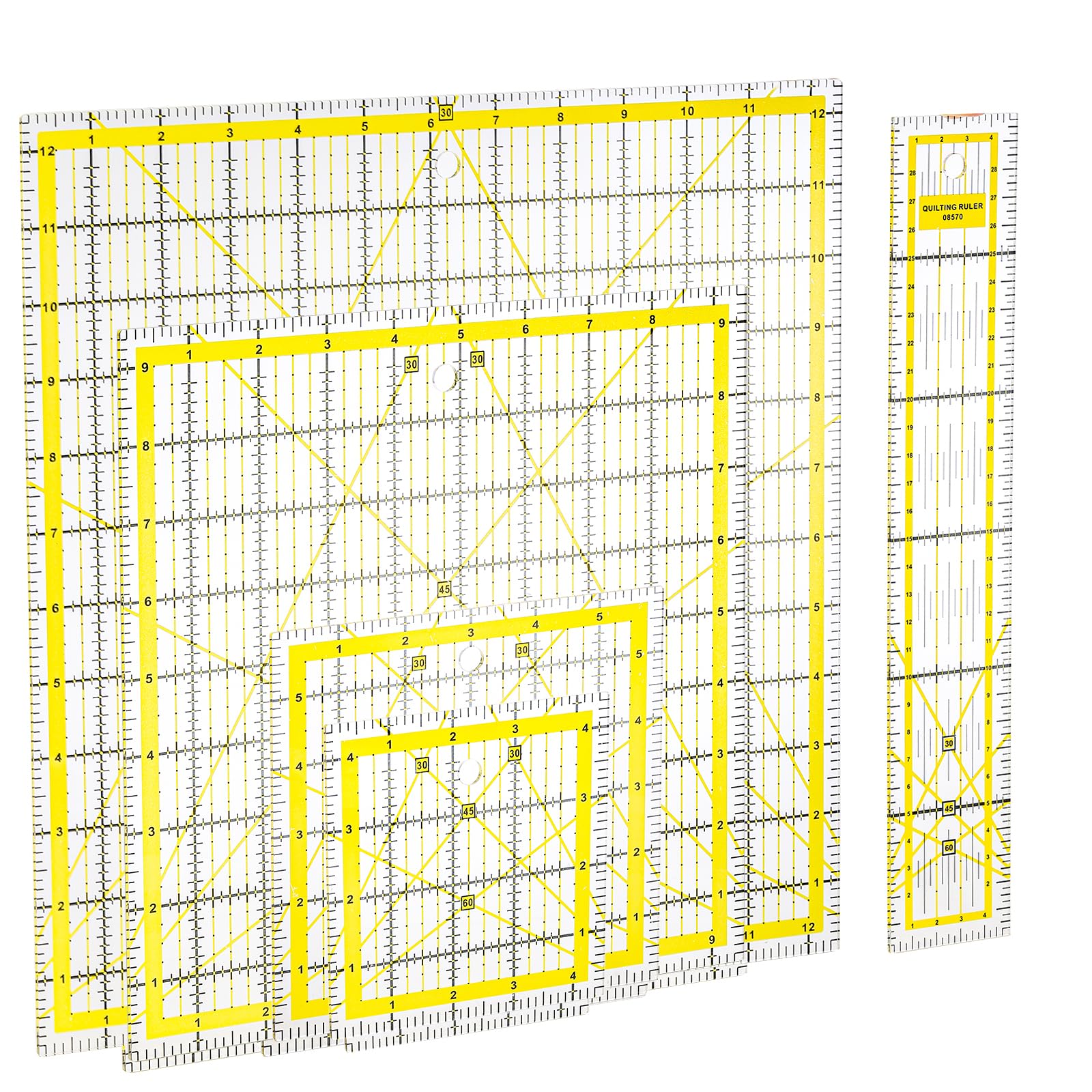 Suwimut Set of 5 Quilting Ruler, Clear Acrylic Quilter Ruler with Double Colored Grid Lines for Quilting, Sewing, Crafts Template