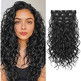 REECHO Curly Hair Extensions, 4PCS 16 inch Clip in Hair Extensions Lace Weft Short Curly Hair Extensions Clip Ins Invisible Natural Hairpieces for Women, Natural Black