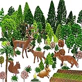 70pcs Mixed Model Trees, OrgMemory Ho Scale Bushes with Animals Figures, Plastic Trees for Projects 1.5-6 inch(4-16 cm), Mode