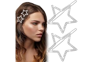 Mxxipp 2pcs Star Hair Pin for Women, Sparkly Rhinestone Crystal Hair Bang Clips, Non-Slip Hollow Hair Barrette Accessories for Long Short Straight Curly Hair- Silver