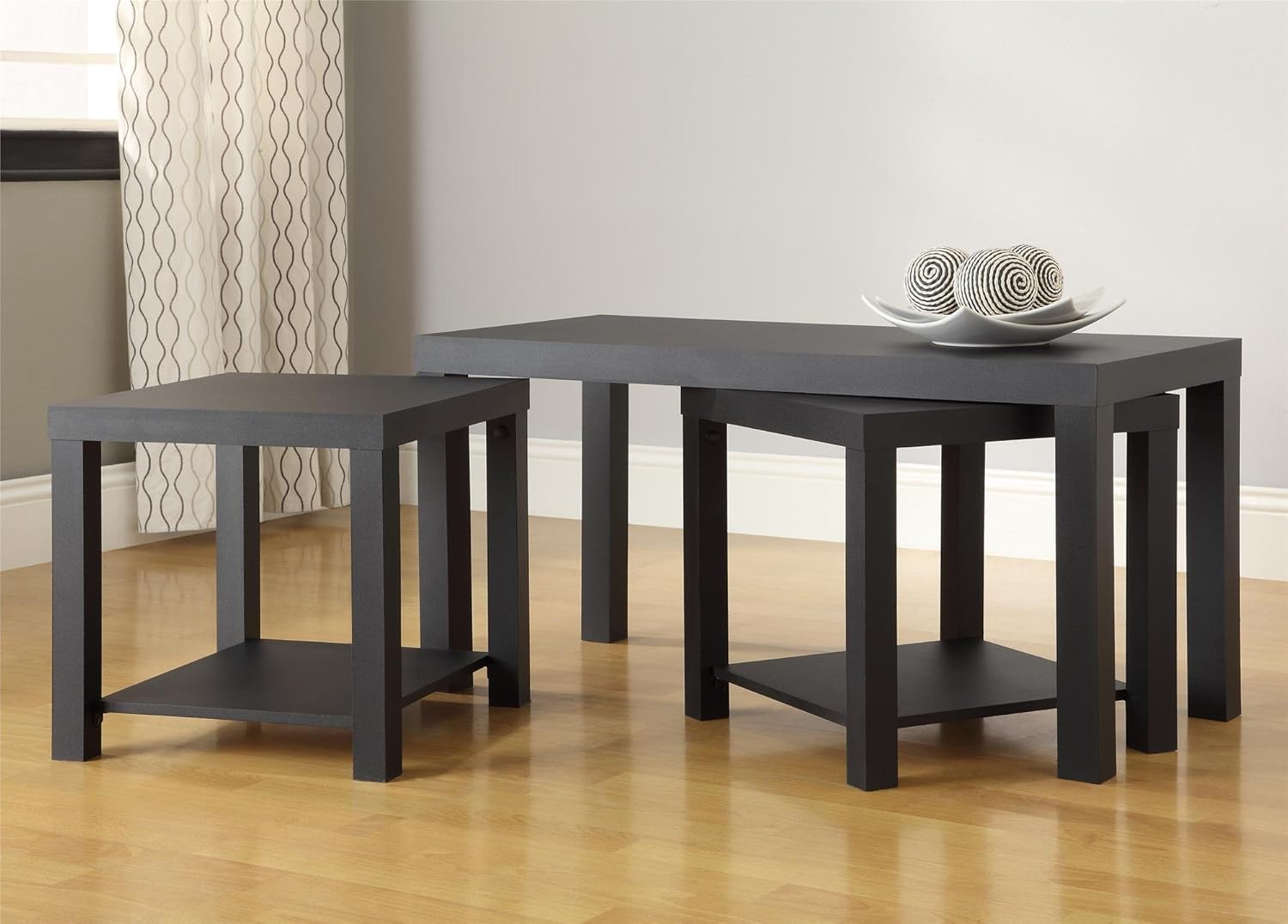 Ameriwood Home Holly Bay Coffee Table and End Table Set, Black: Furniture & Decor