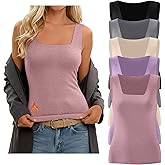 Riyiper 5 Pack Women's Fleece Lined Thermal Tank Top Seamless Square Neck Slim Fit Sleeveless Undershirt Warm Base Layer Vest