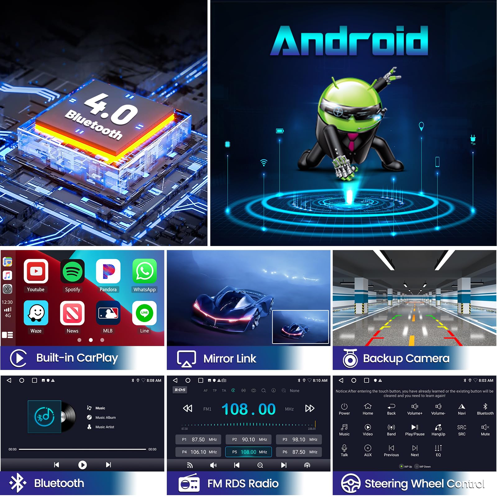 Android 15 Car Radio Stereo for Hyundai Elantra 2016-2018, Wireless Carplay Android Auto, 9 Inch Touch Screen Car Radio Bluetooth 5G WiFi GPS SWC FM DSP, 2G+32G CarPlay Head Unit+Free Cam