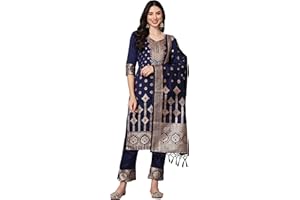 VredeVogel Women's Indian Pakistani Readymade Dress Cotton Silk Kurta Pant Set Banarasi Art Salwar Kameez with Dupatta