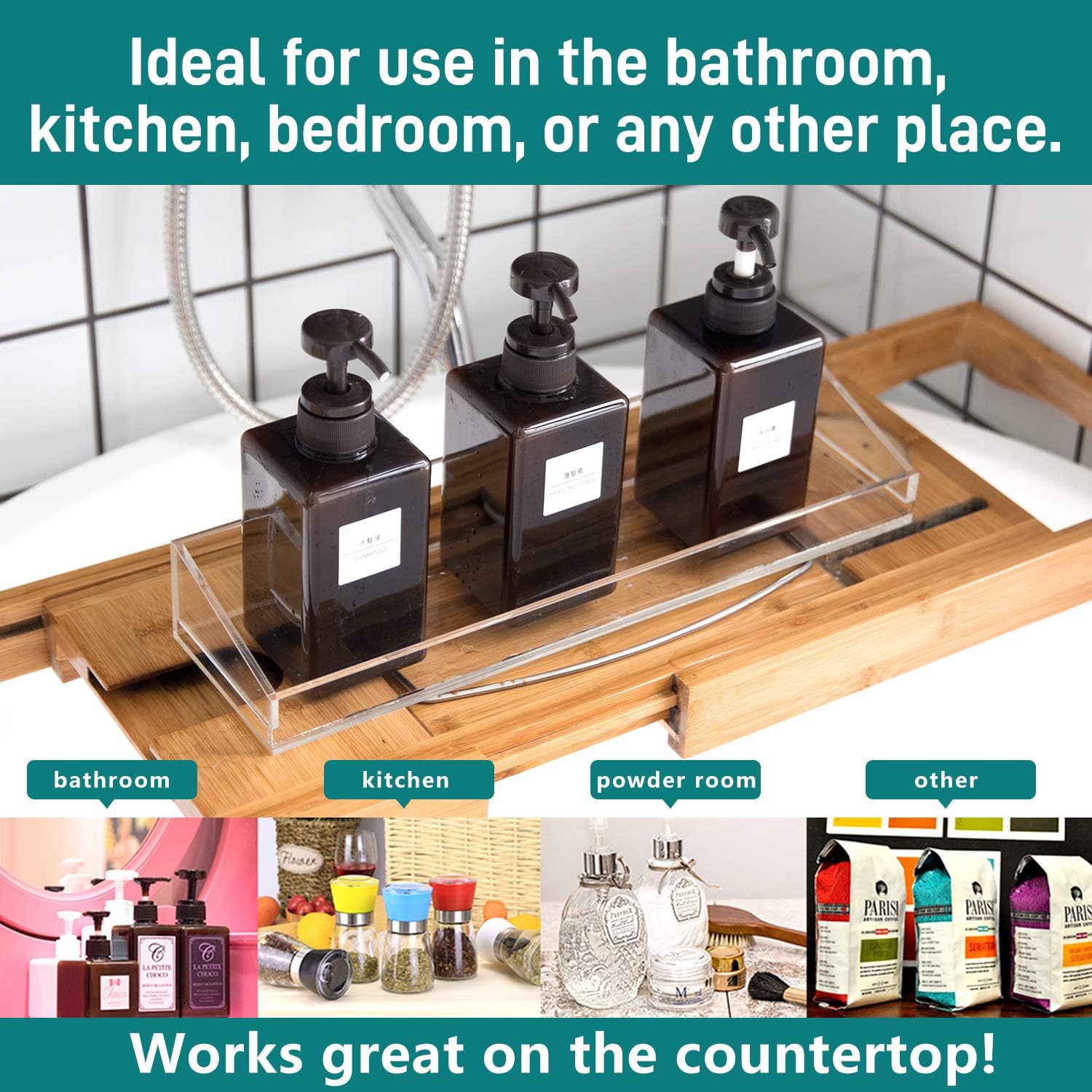 Vdomus Acrylic Bathroom Shelves, Wall Mounted Non Drilling Thick Clear Storage & Display Shelvings, 2 Pack: Kitchen & Dining