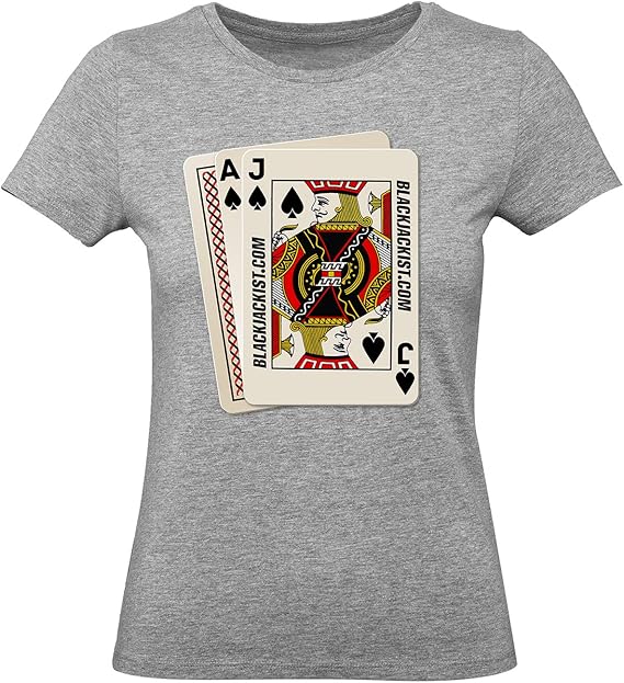 Blackjack Hand Womens Tee Blackjack Player Gaming Tshirts L, Grey