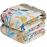 MSGKV Boho Throw Blanket for Couch Cotton Floral Blanket 50"x60" Throws for Sofa Chair Muslin Breathable Lightweight Farmhouse Blankets Home Decor All Seasons