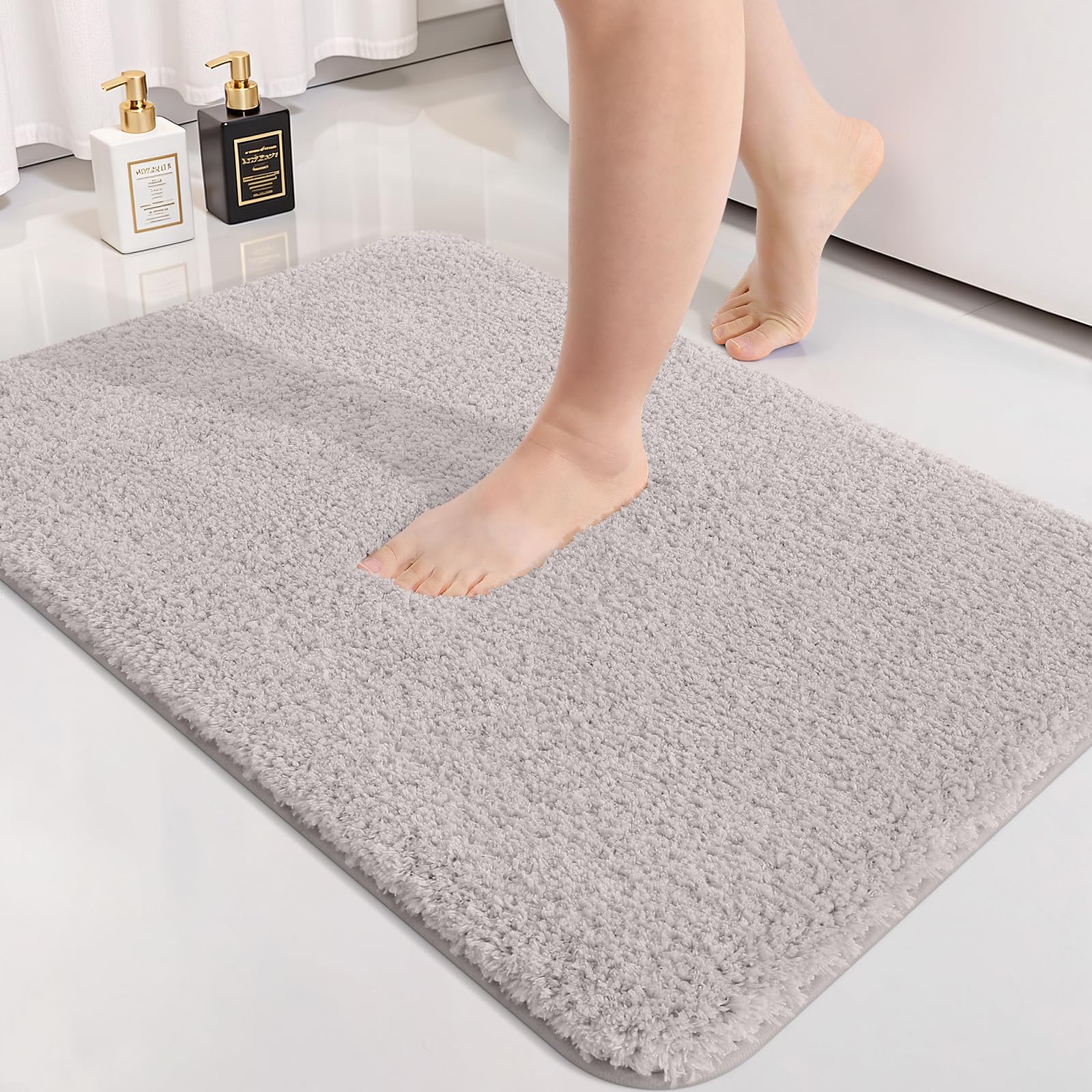smiry Microfiber Bath Mat 50 x 75 cm, Non-Slip Super Absorbent Bathroom Mat, Extra Soft Machine Wash and Dry, Non-Shedding Bath Mats For Bathroom, Light Grey — image 1