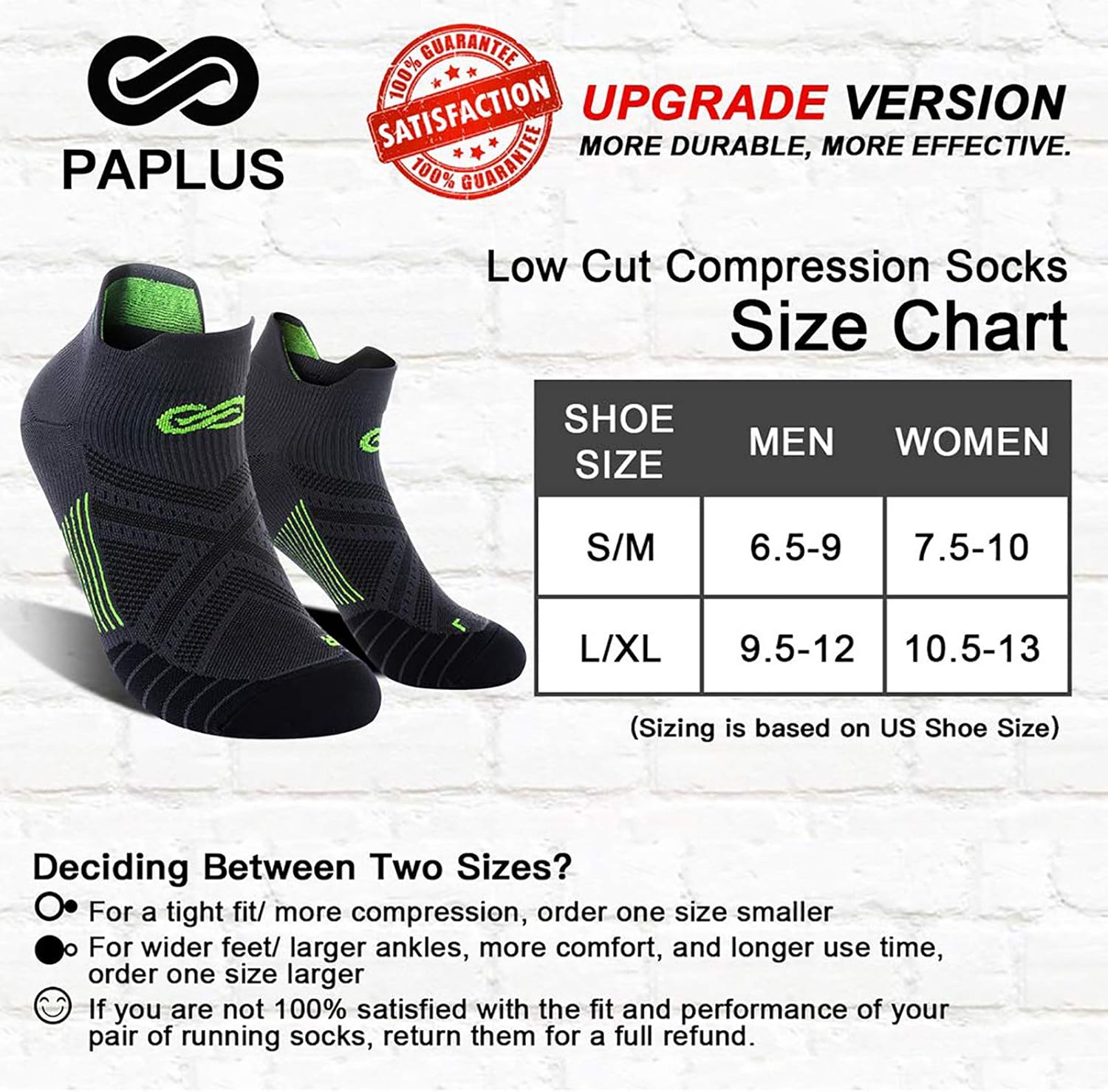 PAPLUS Ankle Compression Sock for Men and Women 2/4/6 Pairs, Low Cut Compression Running Sock with Ankle Support: Clothing