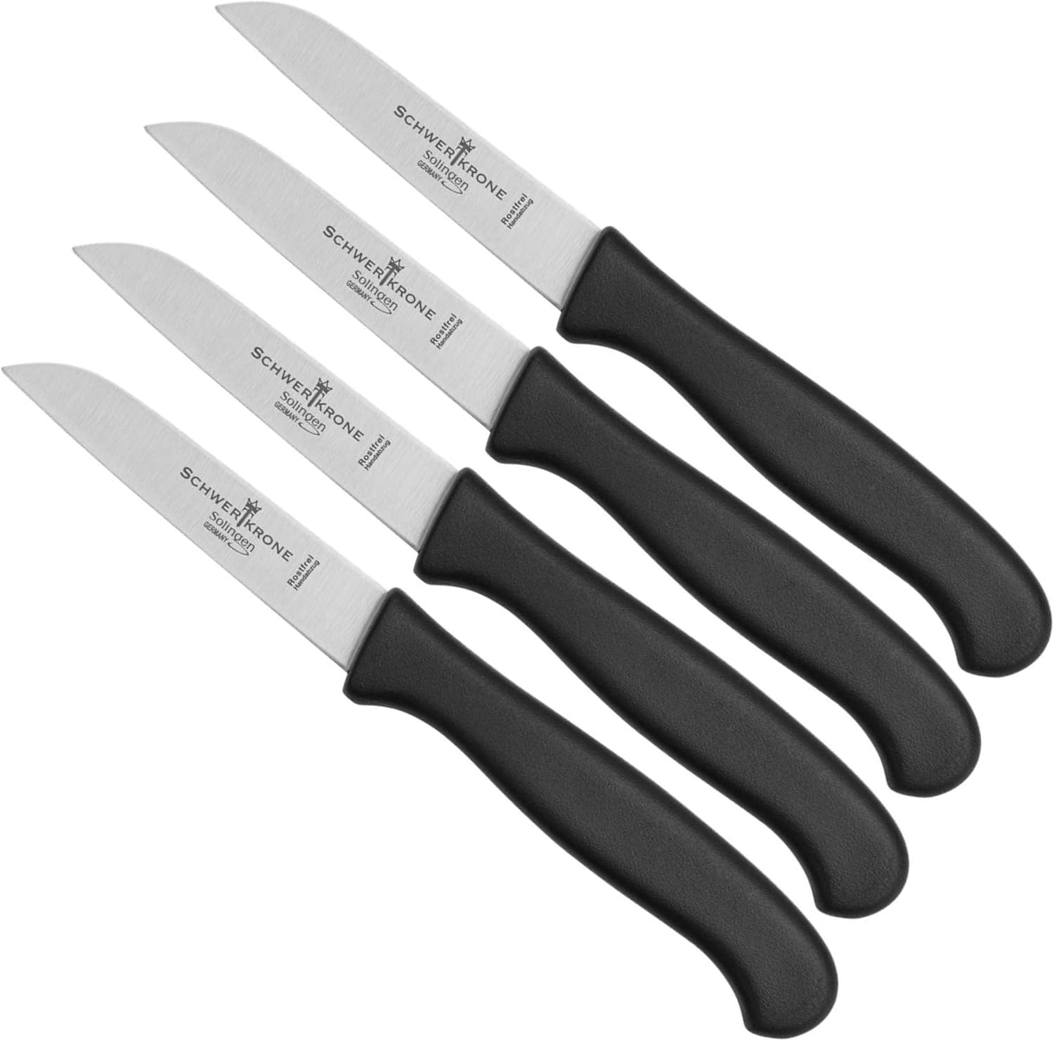 Schwertkrone Küchenmesser, 4er Set Schälmesser Gemüsemesser 7,5 cm Klingenlänge, Solinger Qualität