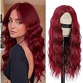Beelu Burgundy Wigs for Women 26 Inch Long Wavy Wig Middle Part Lace Hairline Synthetic Heat Resistant Wig for Daily Party Cosplay Use