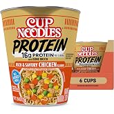 Nissin Cup Noodles Protein Ramen, Chicken Flavor with Bone Broth, 16g Protein, 2.54 Ounce Cup (Pack of 6)