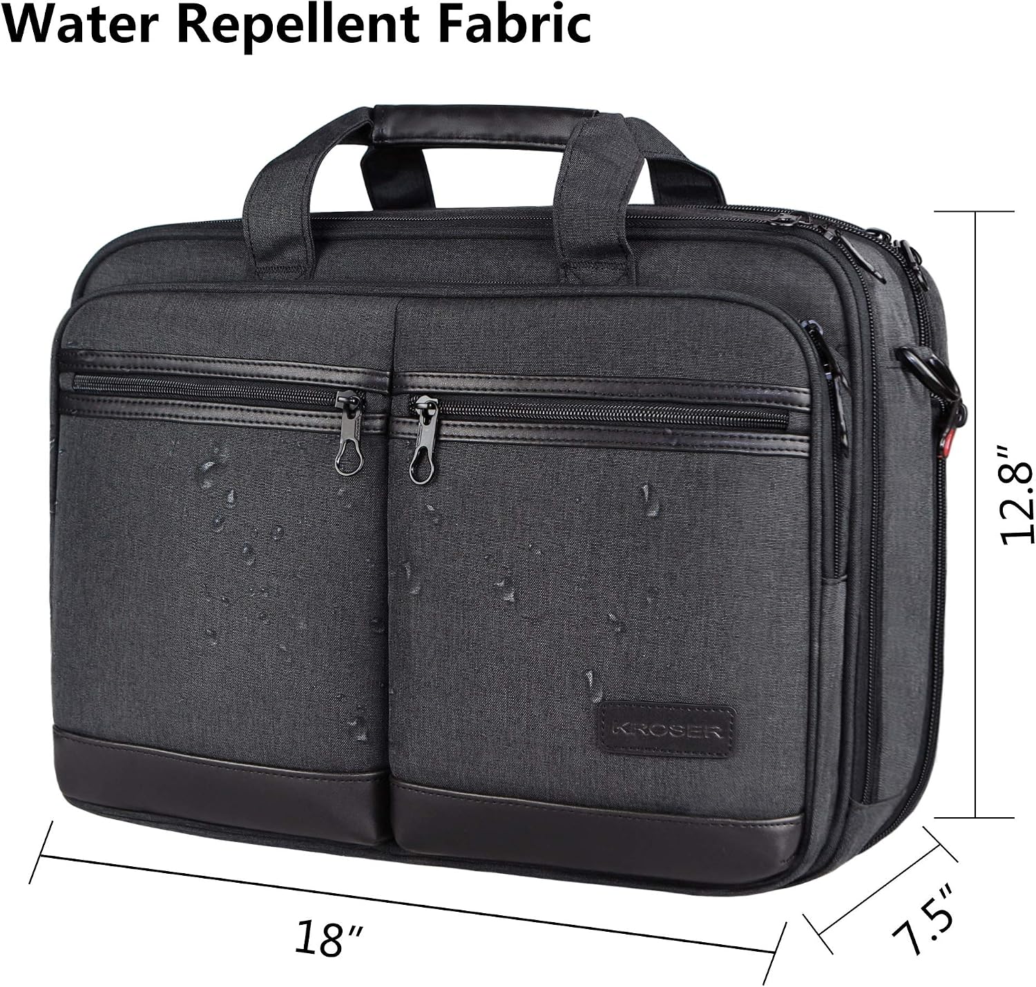 KROSER Laptop Bag Stylish Laptop Briefcase Fits Up to 17.3 Inch Expandable Water-Repellent Shoulder Messenger Bag Computer Bag with RFID Pockets for Business/Travel/School/College/Men/Women-Black - Image 4