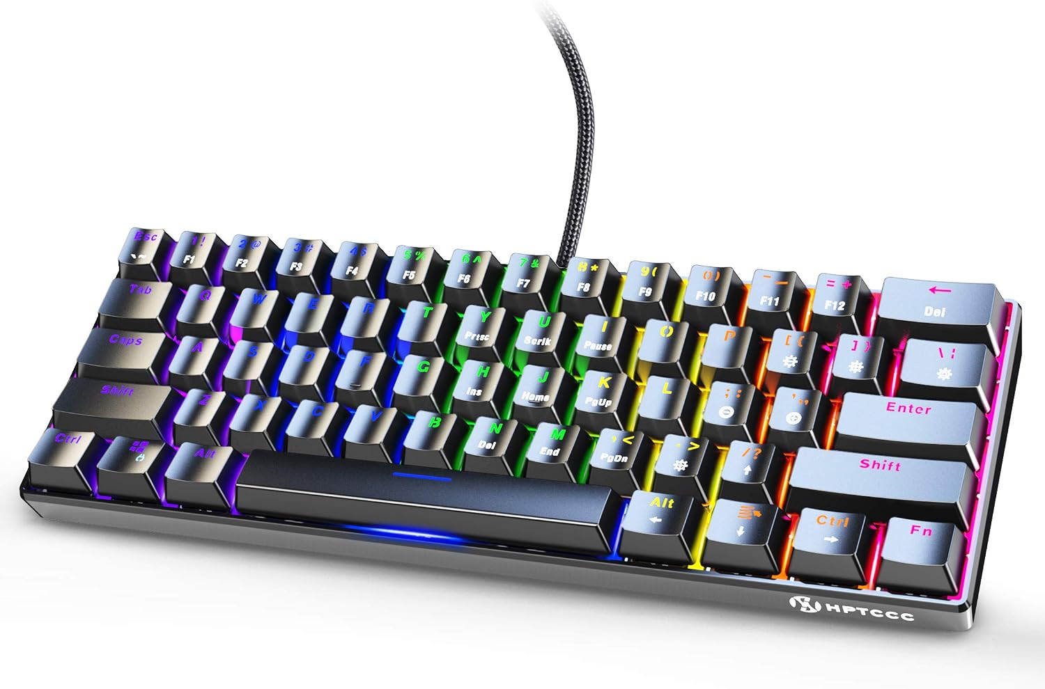 Amazon Com Hptccc Mechanical Gaming Keyboard 60 Compact Size 61 Keys Anti Ghosting With Rgb Backlight Wired Mini Portable Ergonomic Design For Pc Laptop Clicky Optical Switches Black Computers Accessories