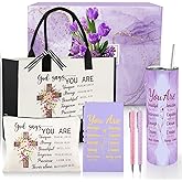 Christian Gifts for Women Faith, Religious Inspirational Spiritual Presents for Women Mom Wife Sisters Friends, Catholic Birthday Valentines Day Gifts with Christian Tumbler Canvas Tote Bag Makeup Bag