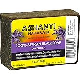Ashanti Naturals Authentic African Black Soap Bar - African Black Soap Face Wash Acne Soap Bar, Natural African Black Soap Body Wash, Black Soap African Shea Butter for Smooth Skin (Lavender, 4 oz)