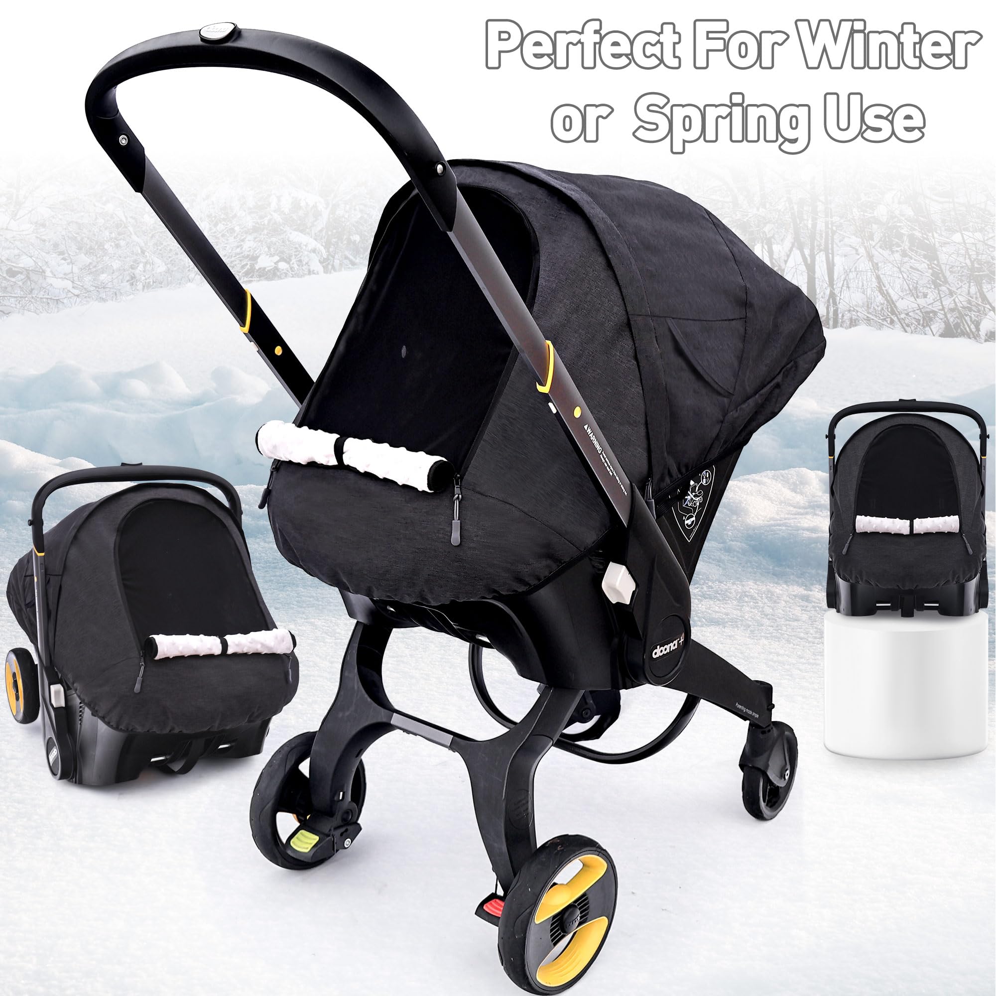 Waterproof Baby Car Seat Cover Compatible with Doona Car Seat and Stroller,Patented Windproof Car Seat Canopy for Boys & Girls, Keeps Babies Warm and Coz(Black)