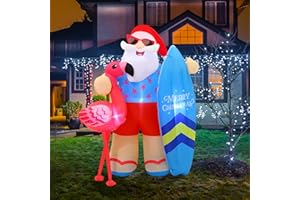 Vivantia Christmas in July Inflatable Summer Christmas Decorations 6.5 Ft Santa Claus Decoration Outdoor with Air Blower LED Lights Blow Up Garden Decor for Summer Christmas Beach Yard Party Supplies