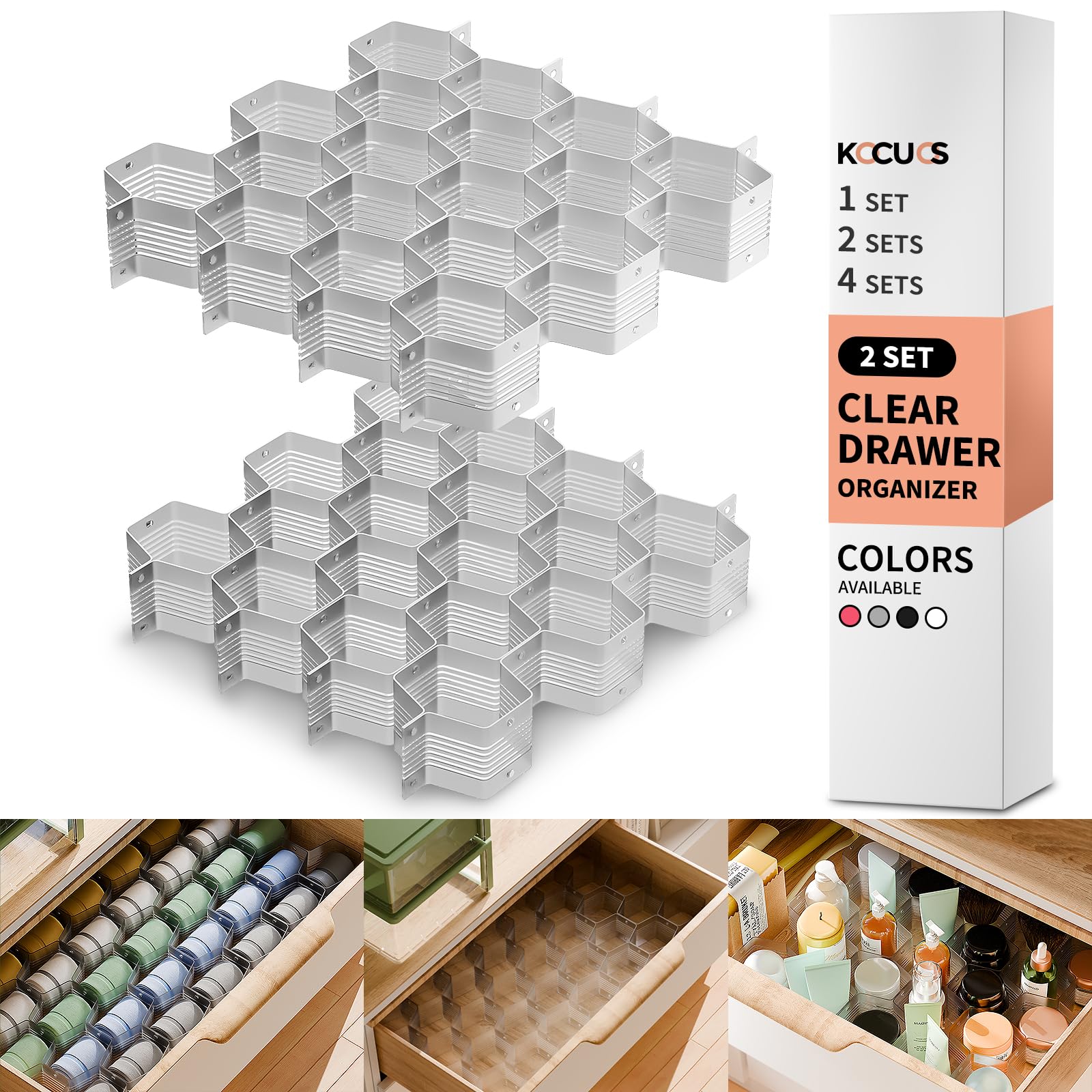 Photo 1 of Kocuos Honeycomb Separator Adjustable Drawer Organizer Divider for Underwear Belt-Scarf Socks Organizer (Gray(2pcs))