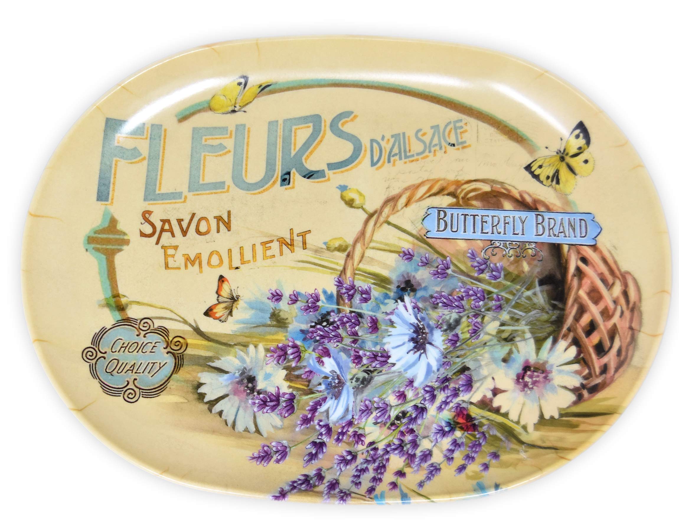 Lashuma Italian Oval Melamine Trays Printed Serving Trays, Plastic, Lavender Basket, 30 x 21 cm