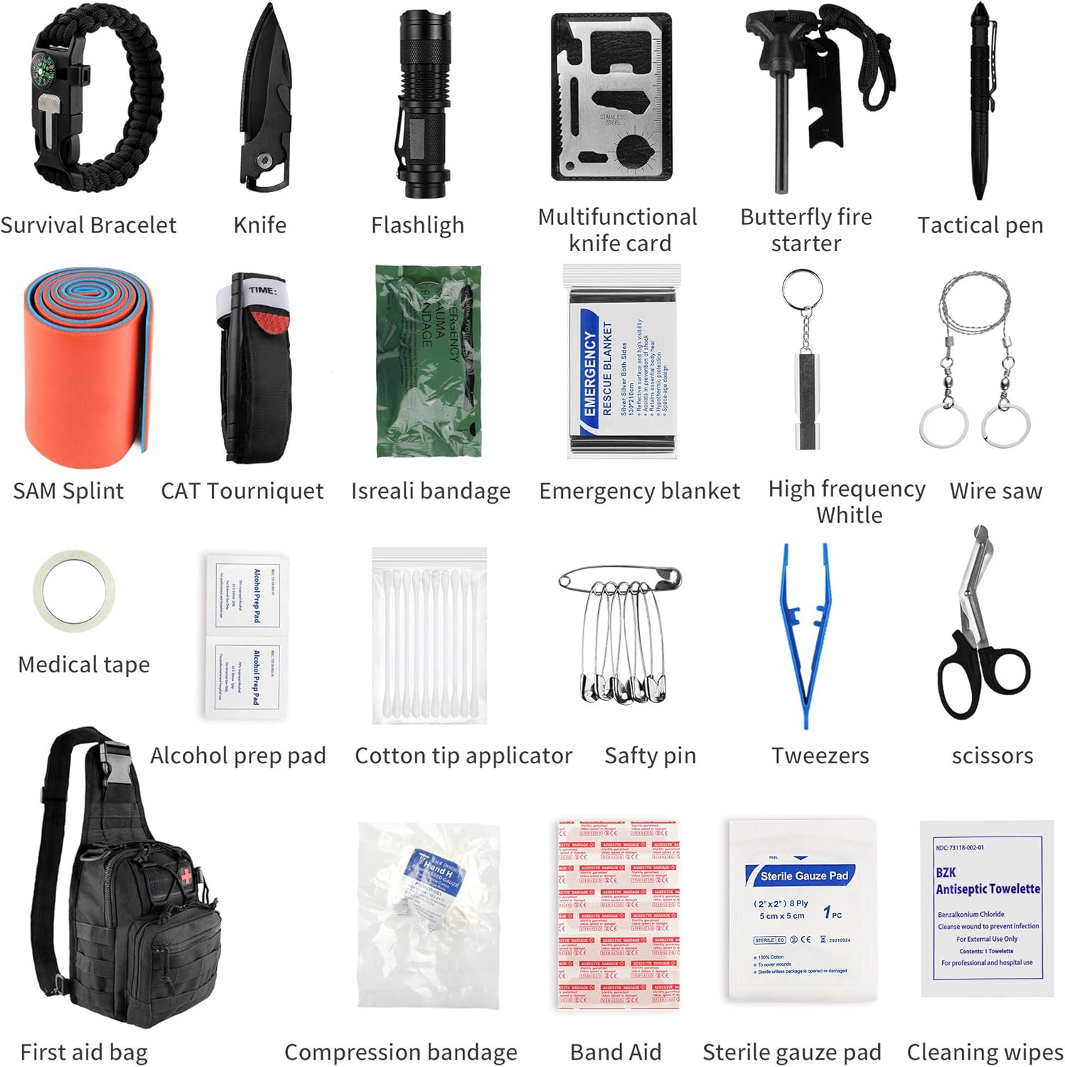 Sun Sante Emergency Trauma Survival First Aid Kit, Military Tactical Sling Rover Shoulder Bag Pack, IFAK EDC Molle System Outdoor Gear for Camping Boat Hiking Home Car Earthquake and Adventures : Sports & Outdoors