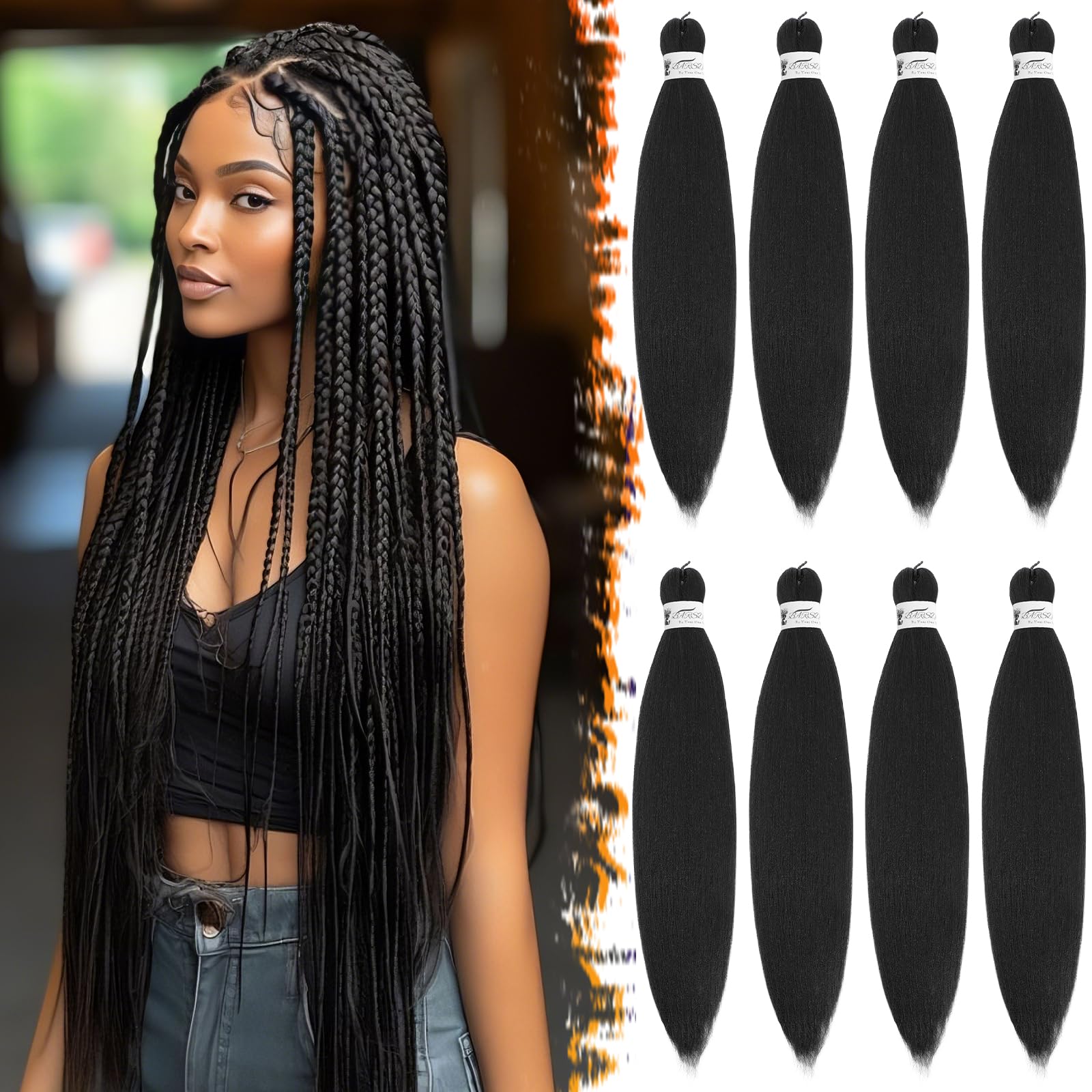 BARSDAR Pre-stretched Braiding Hair, 26 Inch 8 Packs Jet Black Long Braiding Hair For Twist or Box Braids Yaki Texture Hot Water Setting Synthetic Braiding Hair Extensions -1B# Jet Black — image 1
