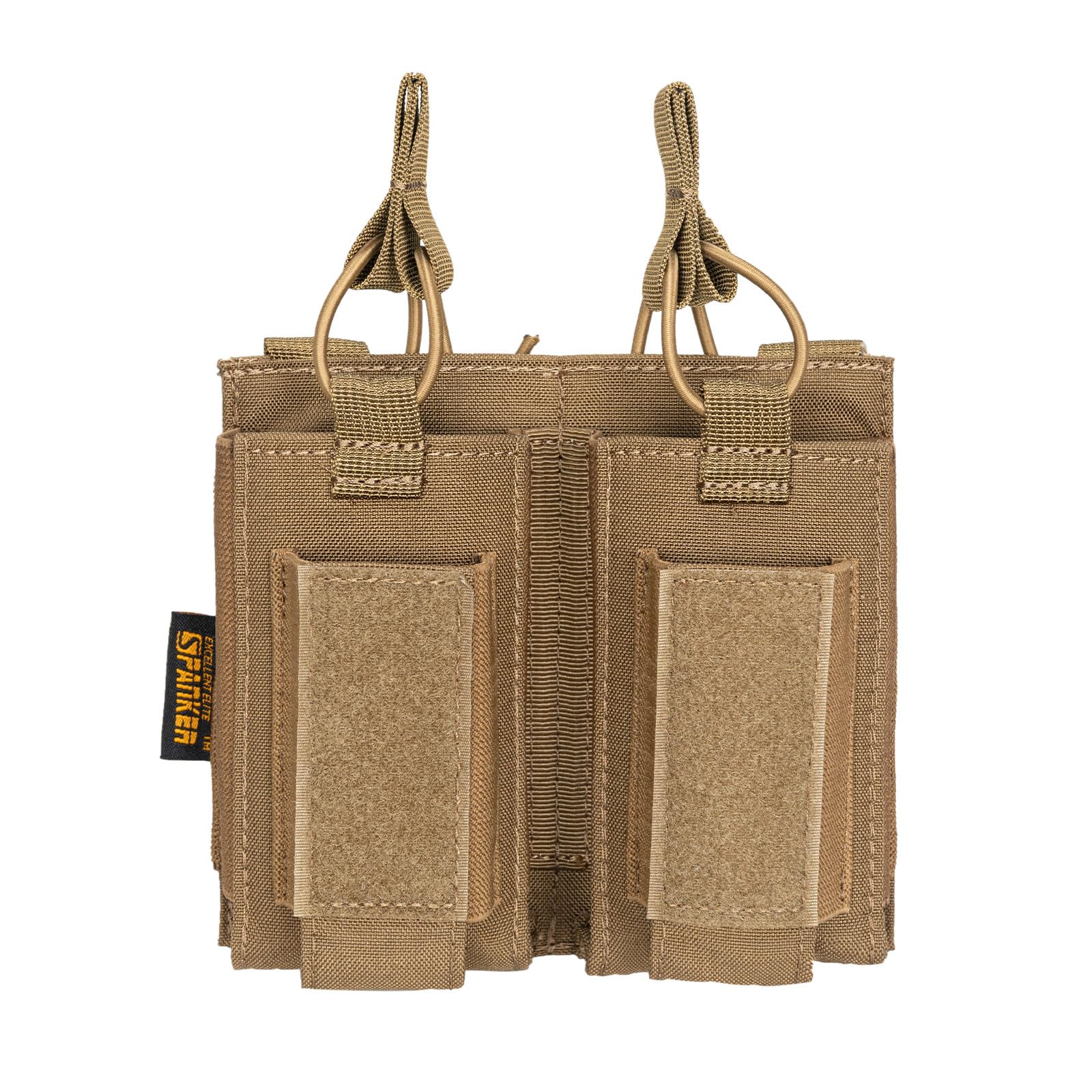 EXCELLENT ELITE SPANKER Open-Top Single/Double/Triple Mag Pouch for M4 M14 M16 AK AR Elastic Kangaroo Rifle Magazines and Pistol Mag Pouch(Double-Coyote Brown)
