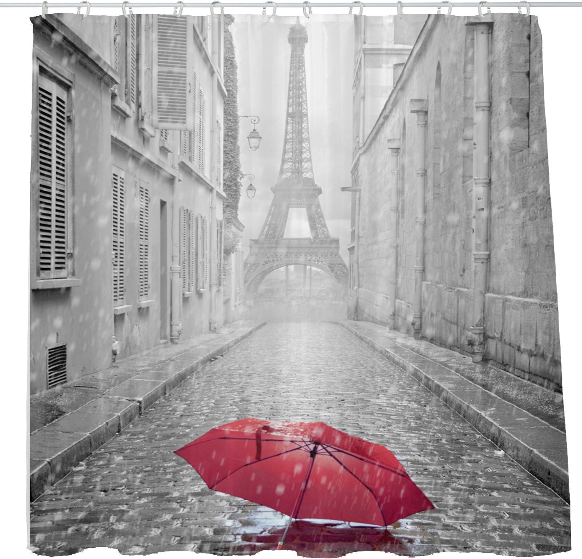 DJSBZ Shower Curtain Cloth Fabric Polyester Decoration Washing Room 12 Self Grommets Plastic Rings Landscape Paris Eiffel Tower Red Umbrella 72x72 inch (180x180cm) (02)