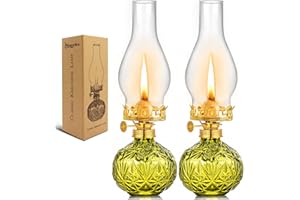 Housselden 2 Pcs Chamber Oil Lamps for Indoor Use Lantern Kerosene Hurricane Vintage Glass Lamp, Large Classic Decor Lamp for Home Emergency Lighting 11Inch Height (Yellow)