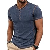 PEGENO Men's Henley Shirts Short Sleeve Casual Cotton T-Shirts Summer Button T Shirts