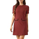 Allegra K Work Dress for Women Short Sleeve Vintage Houndstooth Above The Knee Dress