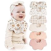 Konssy Muslin Baby Bibs 100% Cotton Absorbent Bandana Drool Bibs for Teething and Drooling, 6-Pack for Baby Boys & Girls